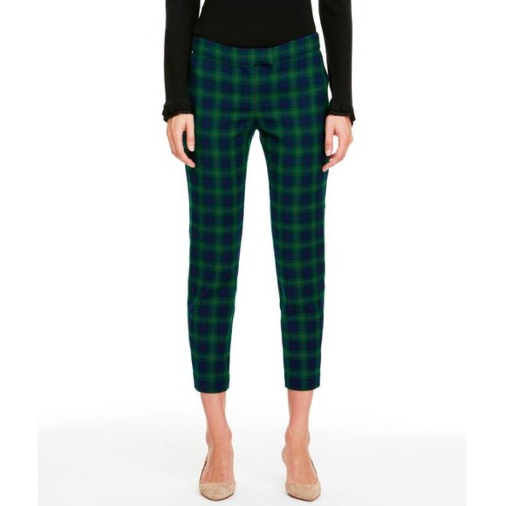 Vineyard Vines Women's Toboggan Tartan Ankle Pants Blue Green Plaid Wool Blend
